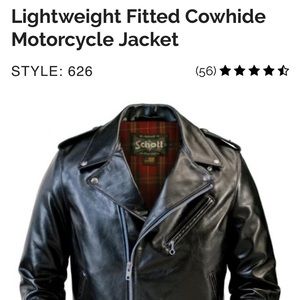 Schott NYC Lightweight Fitted Cowhide Motorcycle Jacket - style 626 - size M
